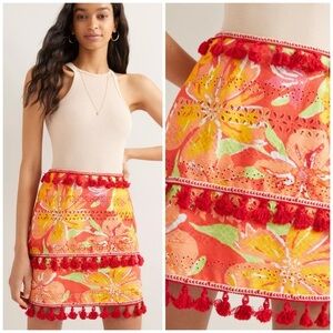 Anthropologie Verb by Pallavi Singhee Electra Floral Cotton Eyelet Skirt Size S